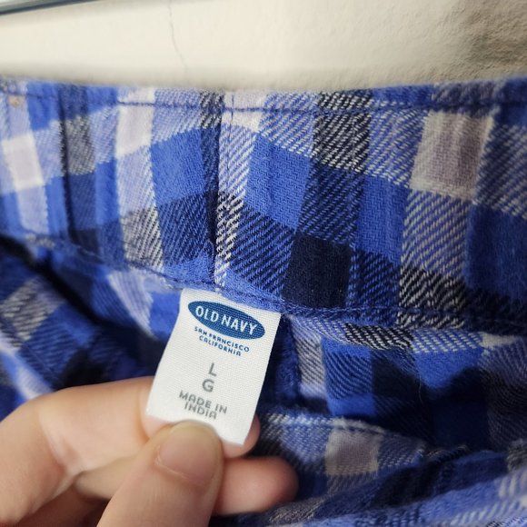 Old Navy Mens Large Blue Plaid Drawstring Fleece Pajama Lounge Pants - Picture 2 of 3